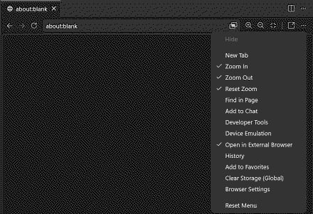 Screenshot showing the context menu allowing the user to toggle visible menu items.
