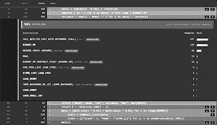 Heatmap with expanded bytecode panel