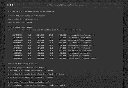 Tachyon pstats terminal output